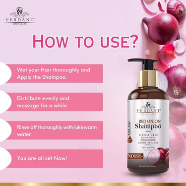 Verdant Natural Care Red Onion Shampoo for Hair Growth | With Black Seed Oil Extract, Keratin & Pro-Vitamin B5 | Onion Shampoo for Hair Fall Control | Onion Shampoo for Hair Fall | Anti Fall Hair Shampoo for Women & Men | Red Onion Hair Shampoo - No Parab